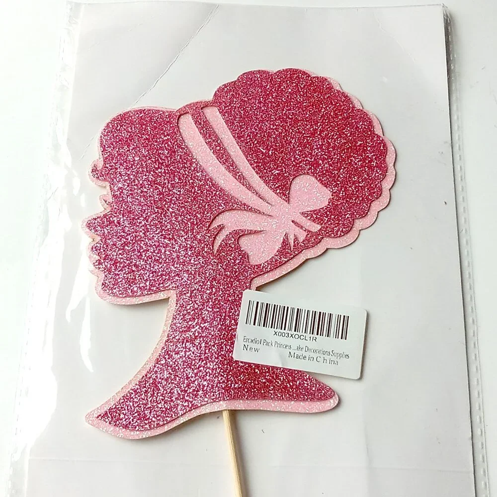 Pink Glitter Princess Cake Topper Party Decoration